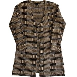 Love Token Tan Black Plaid Longline Cardigan Sweater Hook Eye Closure Womens L